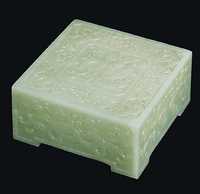 KANGXI (1662-1722) A FINE SQUARE CELADON JADE BOX AND COVER